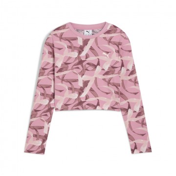 Puma Bowtique AOP Longsleeve Tee Junior Girl Poised Pink